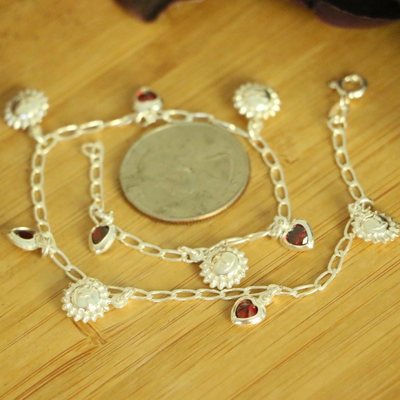 Grand Bazaar Jewelers Jewelry - 925 Sterling Silver Red Cubic Zirconia ♥️ Anklets